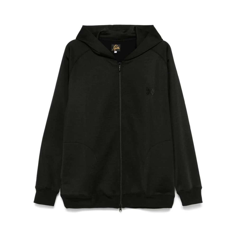 Needles Zwarte rits hoodie met logo borduurwerk Black Heren
