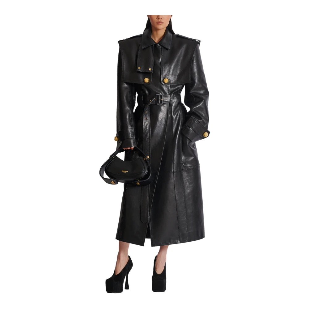 Balmain Getailleerde trenchcoat van lamsvacht Black Dames