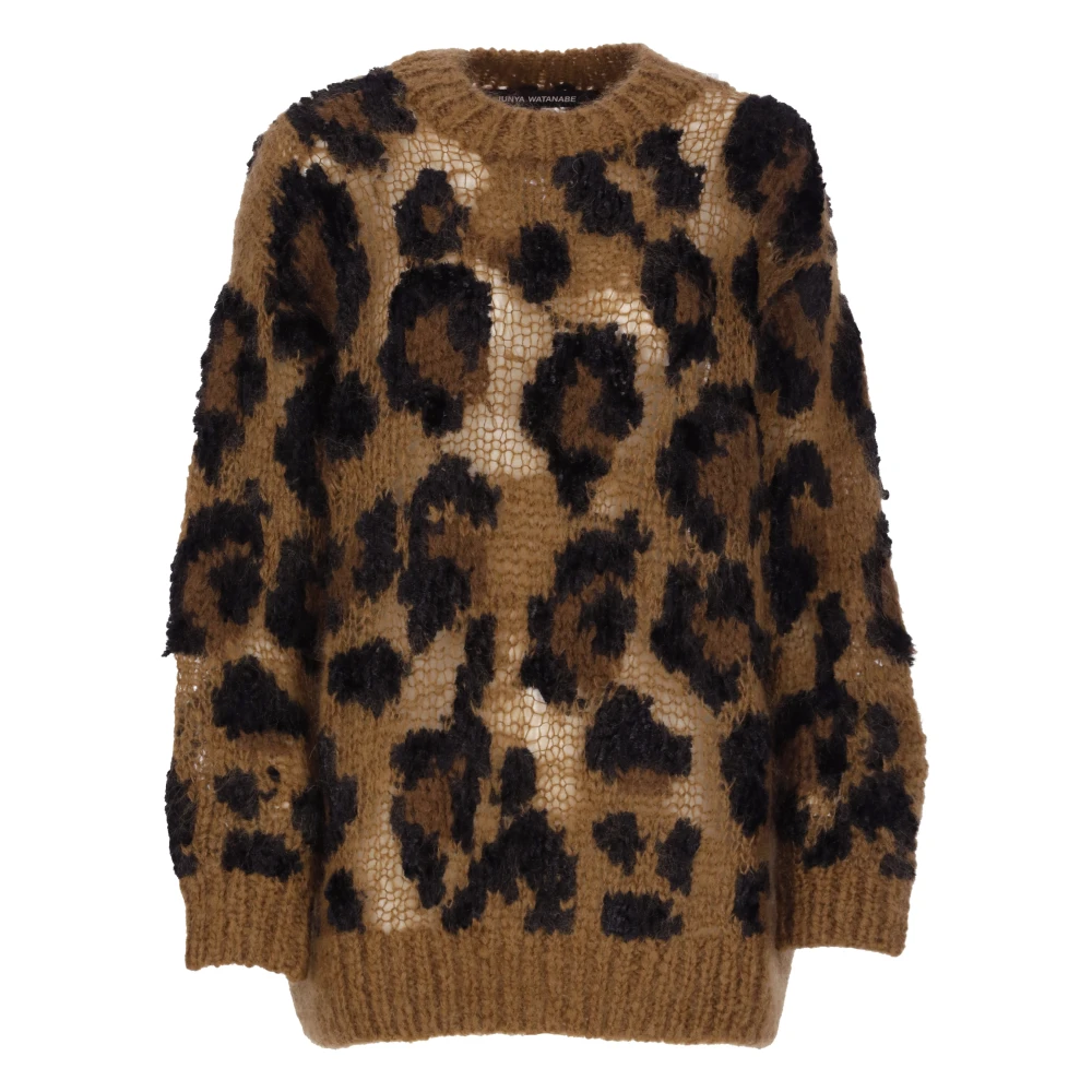 Junya Watanabe Animalier Patroon Bruine Wollen Trui Brown Dames