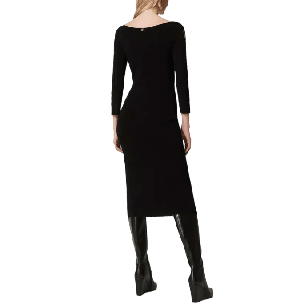 Twinset Zwarte Gebreide Jurk met Uitsparingen en Studs Black Dames