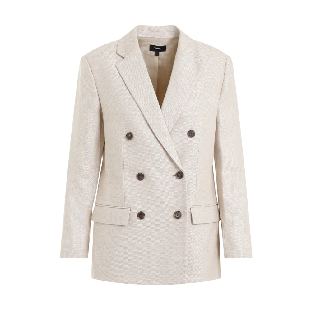 Theory Straw Double Breasted Jacket Beige Dames