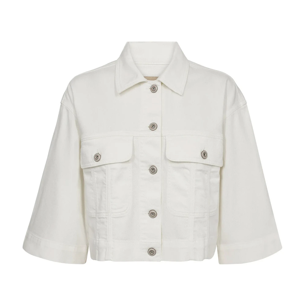 MOS MOSH Witte Denim Jack met Geknipte Lengte White Dames