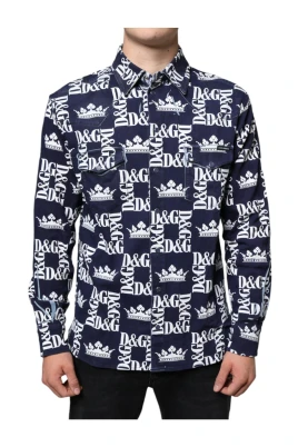 Crown Logo Print Slim Fit Bomullsskjorta