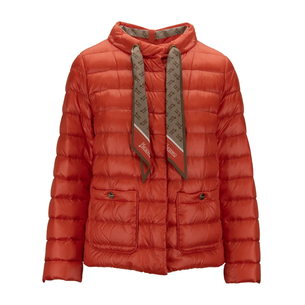 Herno Women's Orange Down Jackets, M, Button-Up Puffer Jacket