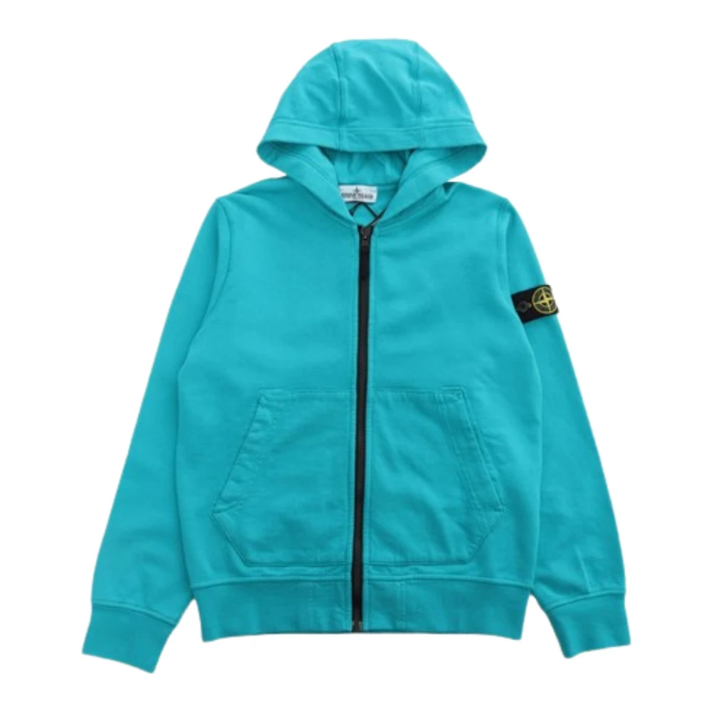 Stone Island Blå Zip Hoodie med Logotyp Applikation Blue, Pojke