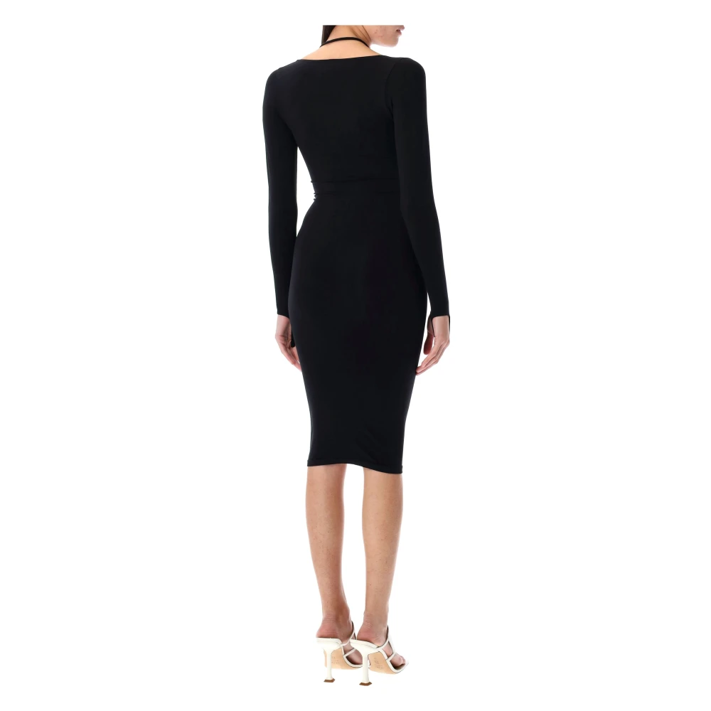 Andrea Adamo Zwarte Jersey Midi Jurk Vierkante Halslijn Black Dames