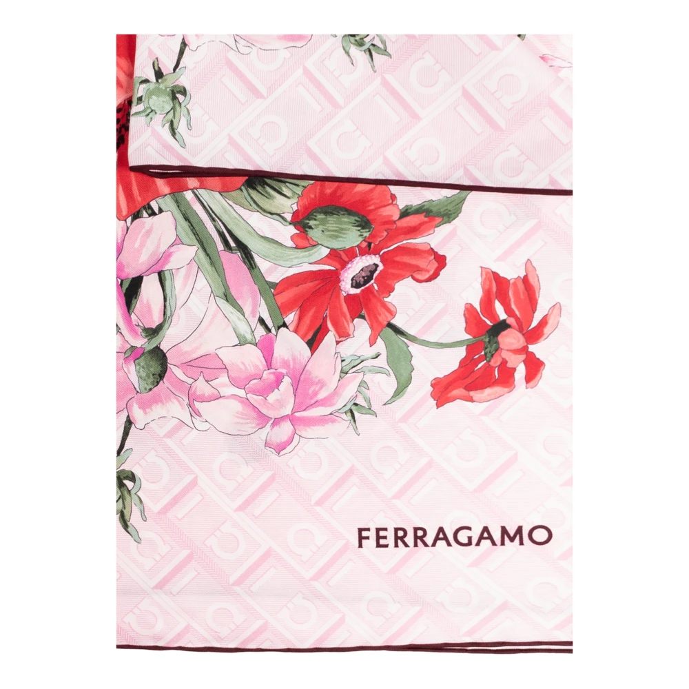 Salvatore Ferragamo Zijden sjaal met bloemmotief Pink Dames