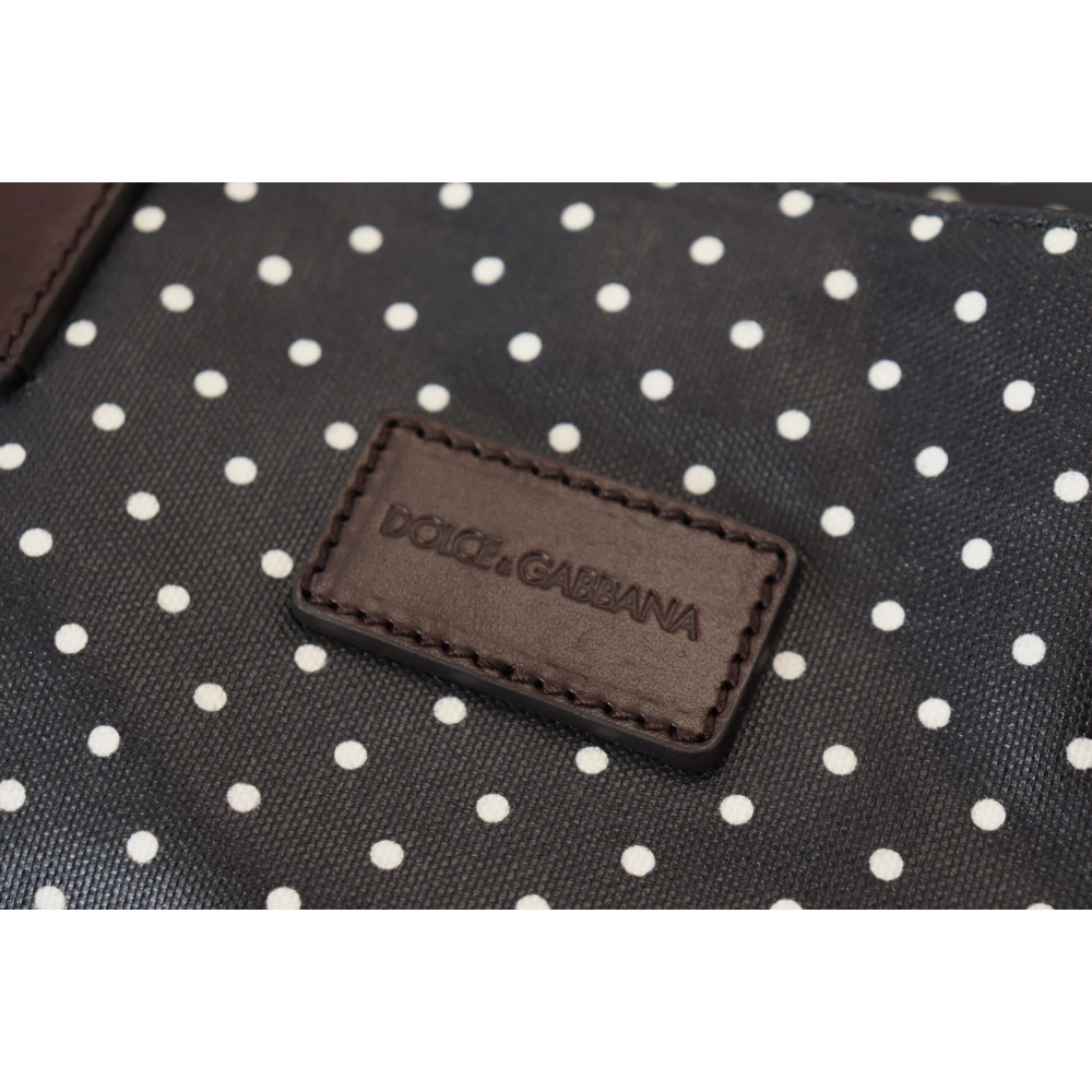 Dolce & Gabbana Zwart Witte Polka Dot Canvas Winkel Tote Tas Black Dames