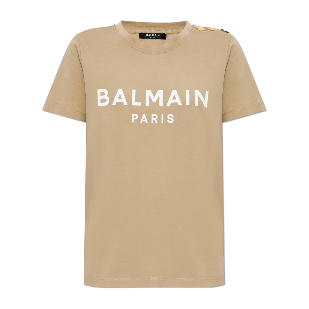 Balmain T-shirt met bedrukt logo Beige Dames