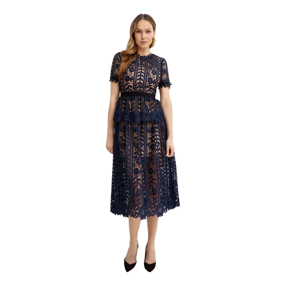 Self Portrait Navy Kant Midi Jurk Blue Dames