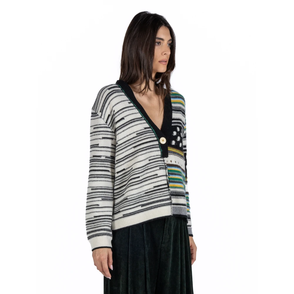 Phisique du Role Multicolor Jacquard Gebreide Trui met V-hals Multicolor Dames