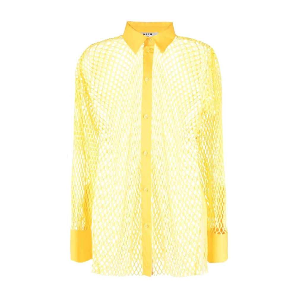 Msgm Gele Katoenen Mesh Shirt met Tonal Poplin Afwerking Yellow Dames