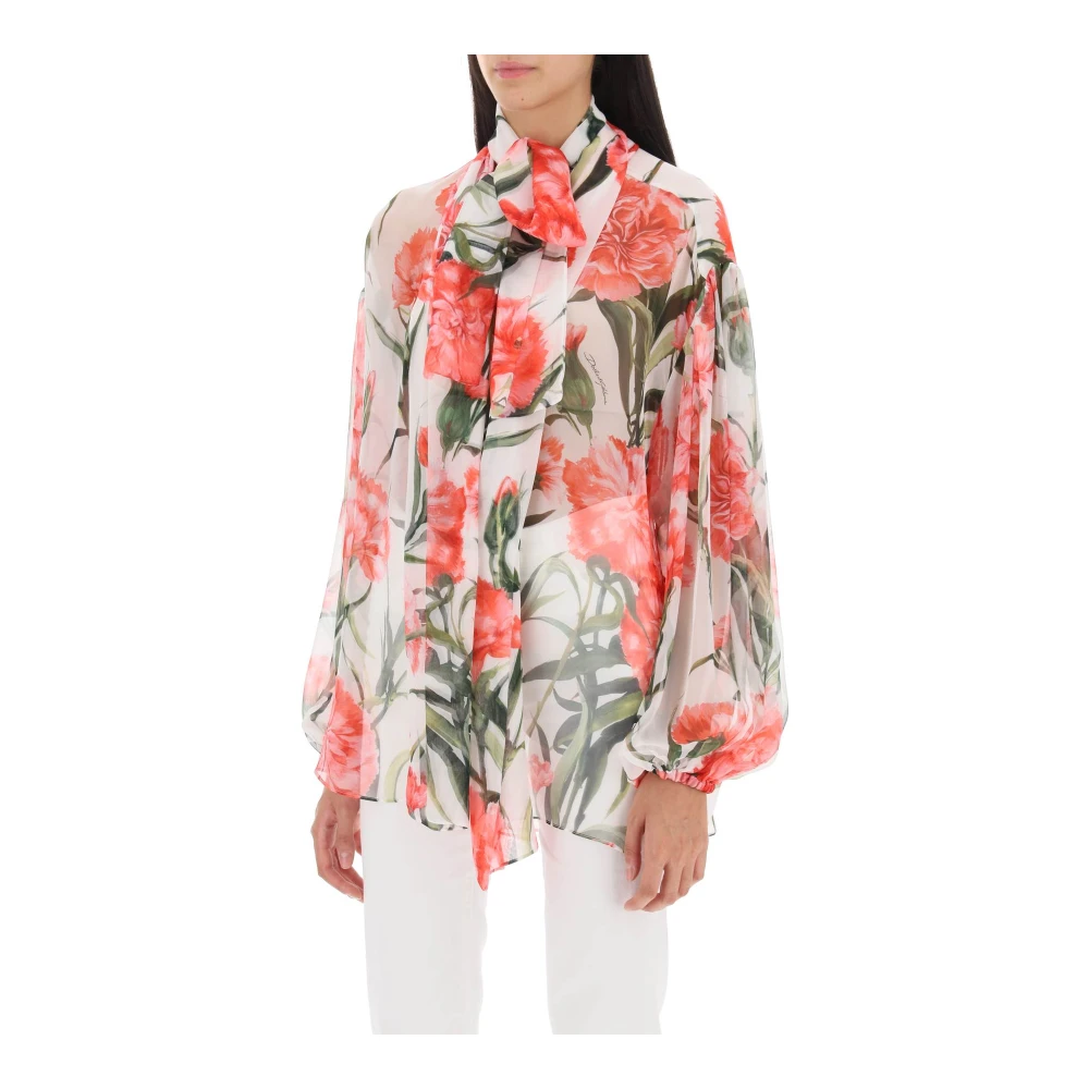 Dolce & Gabbana Carnation Print Open Chiffon Blouse Multicolor Dames