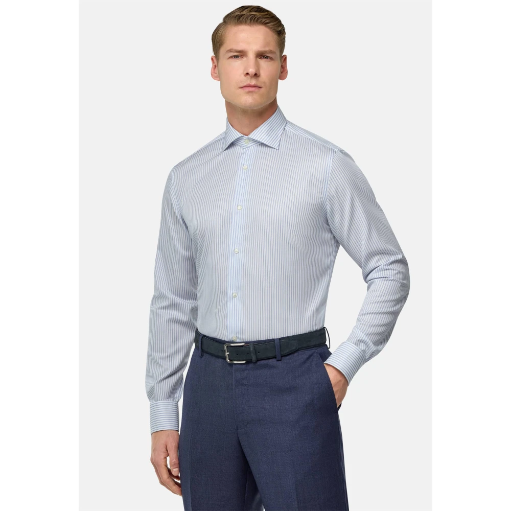 Boggi Milano Ultimate NON Iron Gestreept Katoenen Overhemd Slim Fit Blue Heren