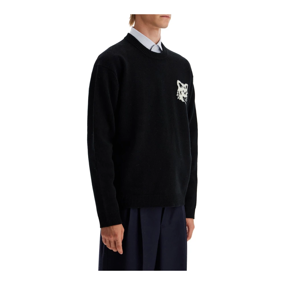 Maison Kitsuné Vossenhoofd wollen trui Black Heren