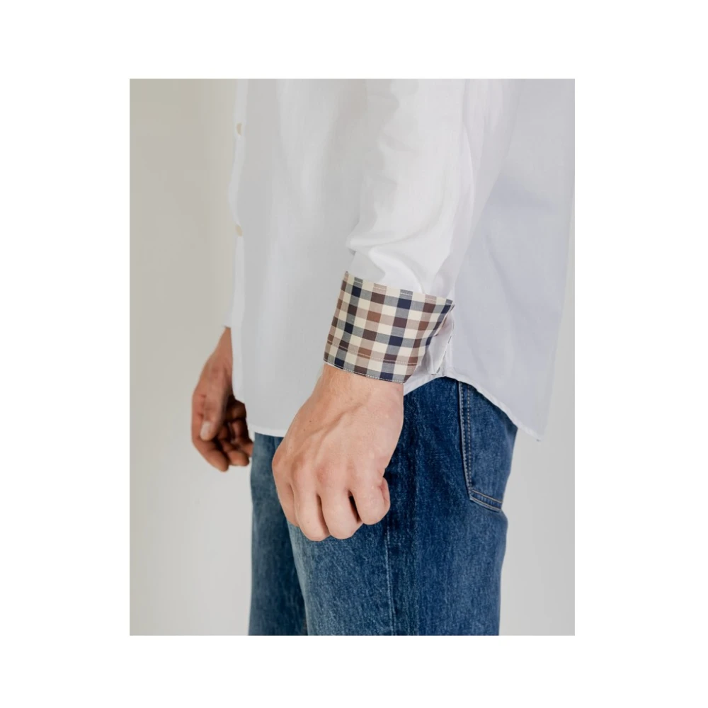 Aquascutum Club Check Overhemd Lange Mouw White Heren