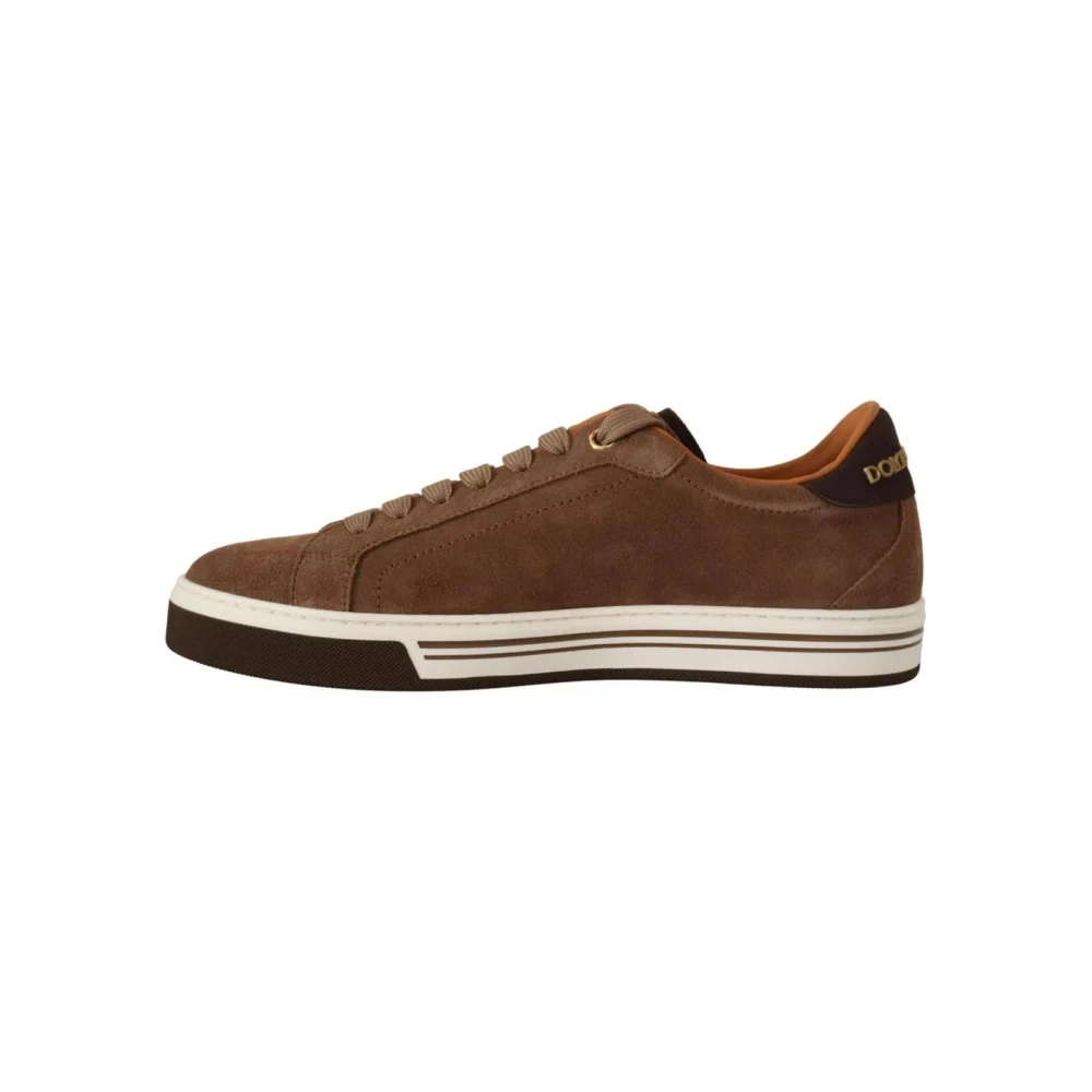 Dolce & Gabbana Bruine Suède Logo Sneakers Rubberen Zool Brown Heren