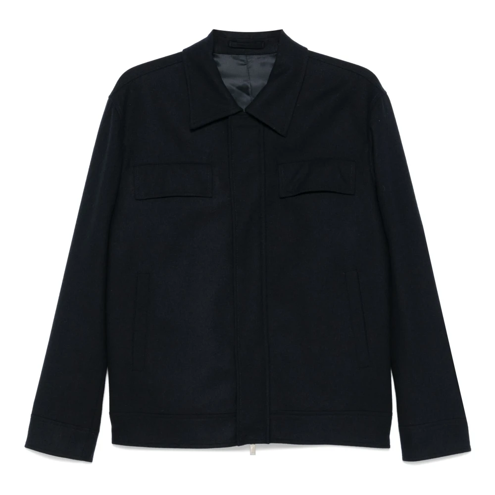Lardini Wol Kasjmier Overhemdjasje Blue Heren