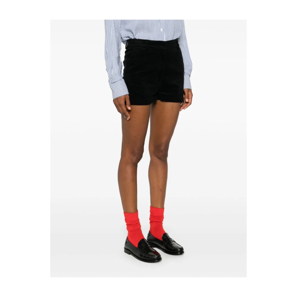 Barena Venezia Zwarte Corduroy High-Waisted Shorts Black Dames
