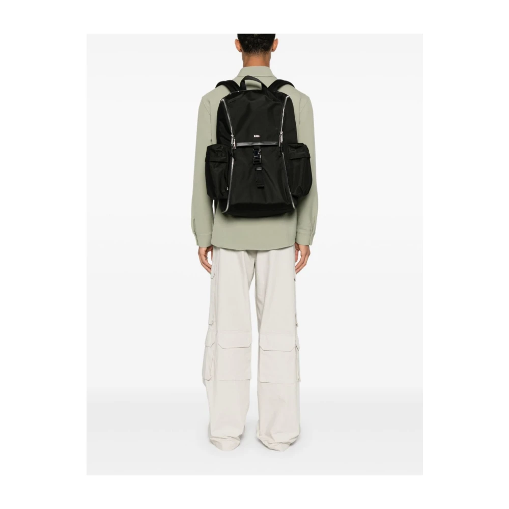 Hugo Boss Stijlvolle Multi-Pocket Rugzak Black Heren