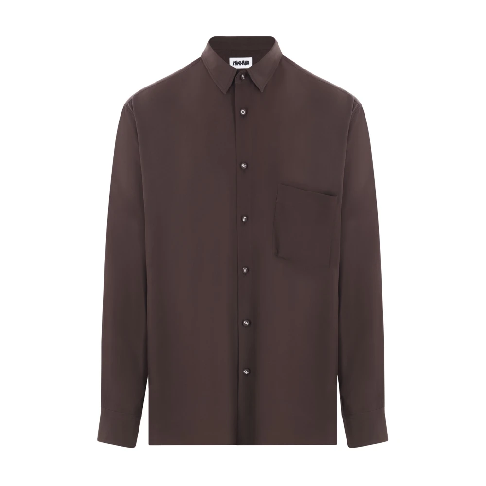Magliano Bruine viscose overhemd met geborduurde knopen Brown Heren