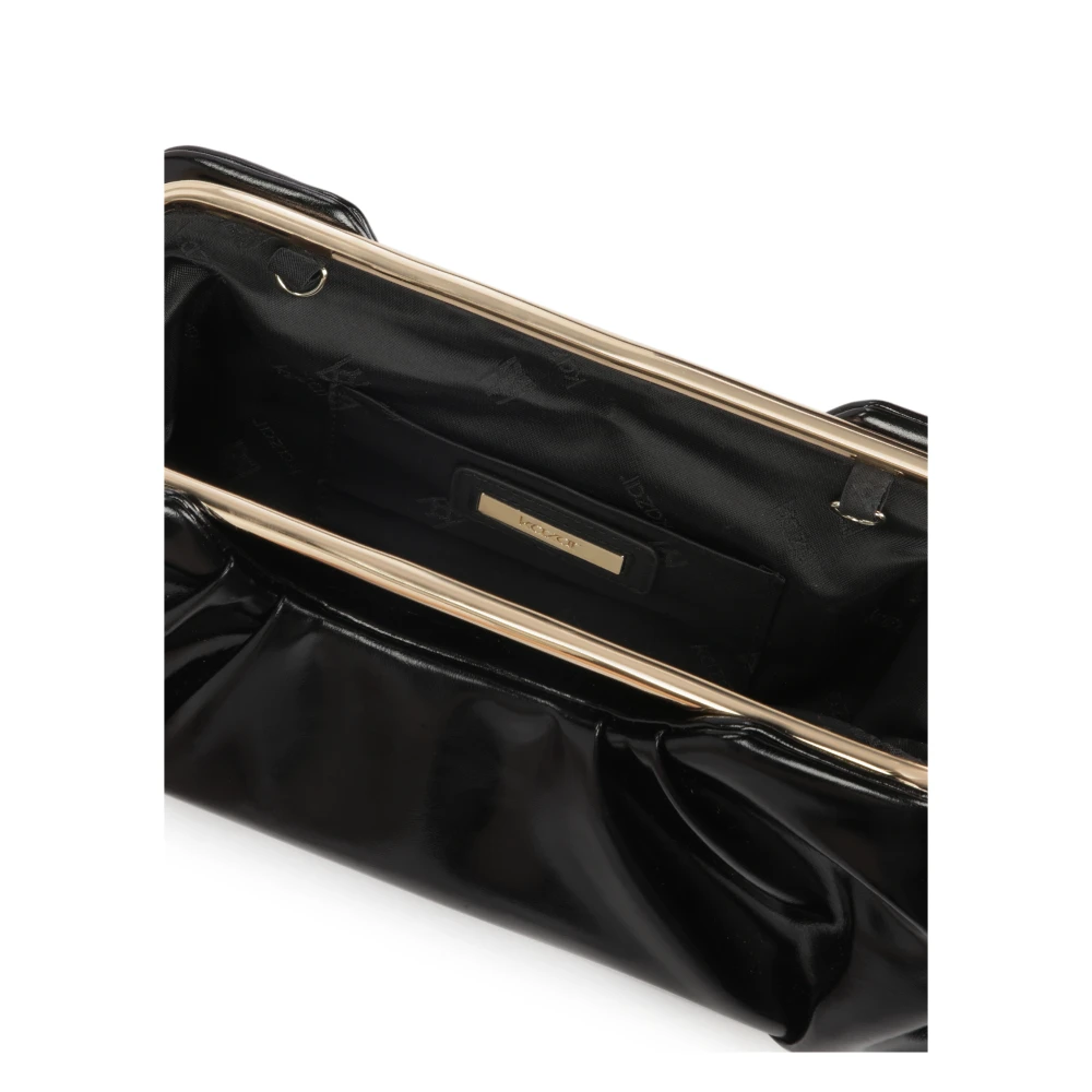 Kazar Gekreukelde leren handtas met metalen frame Black Dames