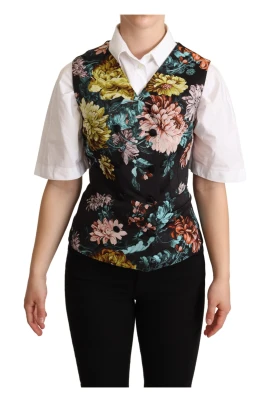 Svart Blommig Jacquard Väst