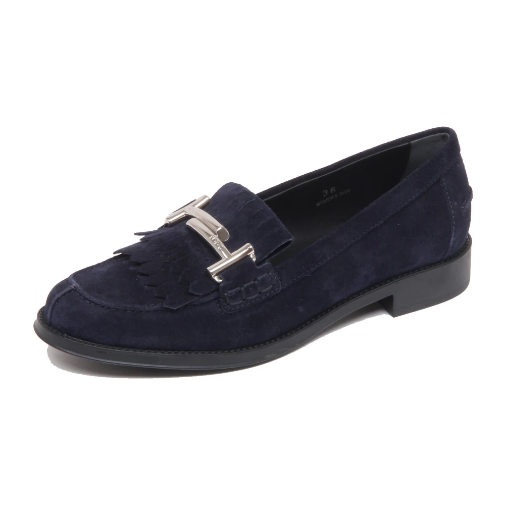 Tod's Damen Blau Dunkler Wildleder-Loafer Mit Fransen