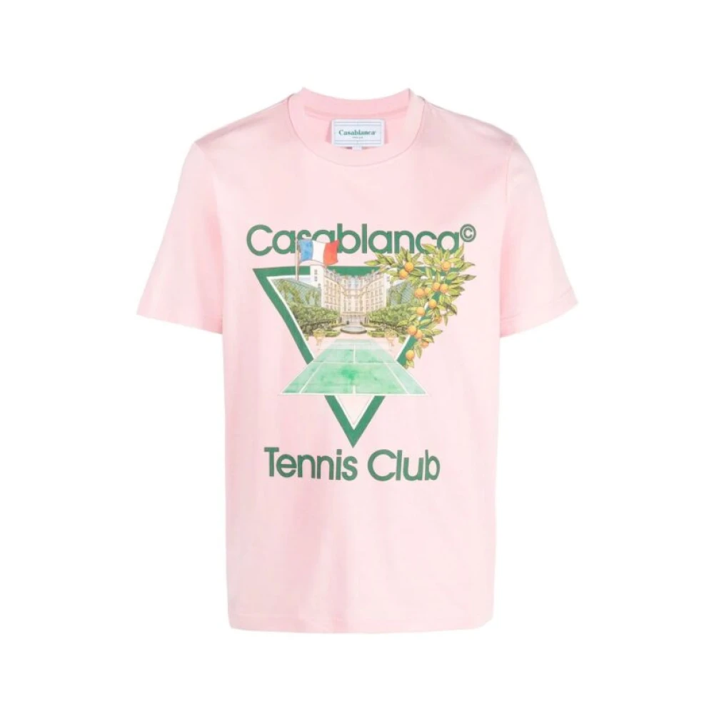 Casablanca Tennis Club Logo Print Cotton T-shirt Pink Heren