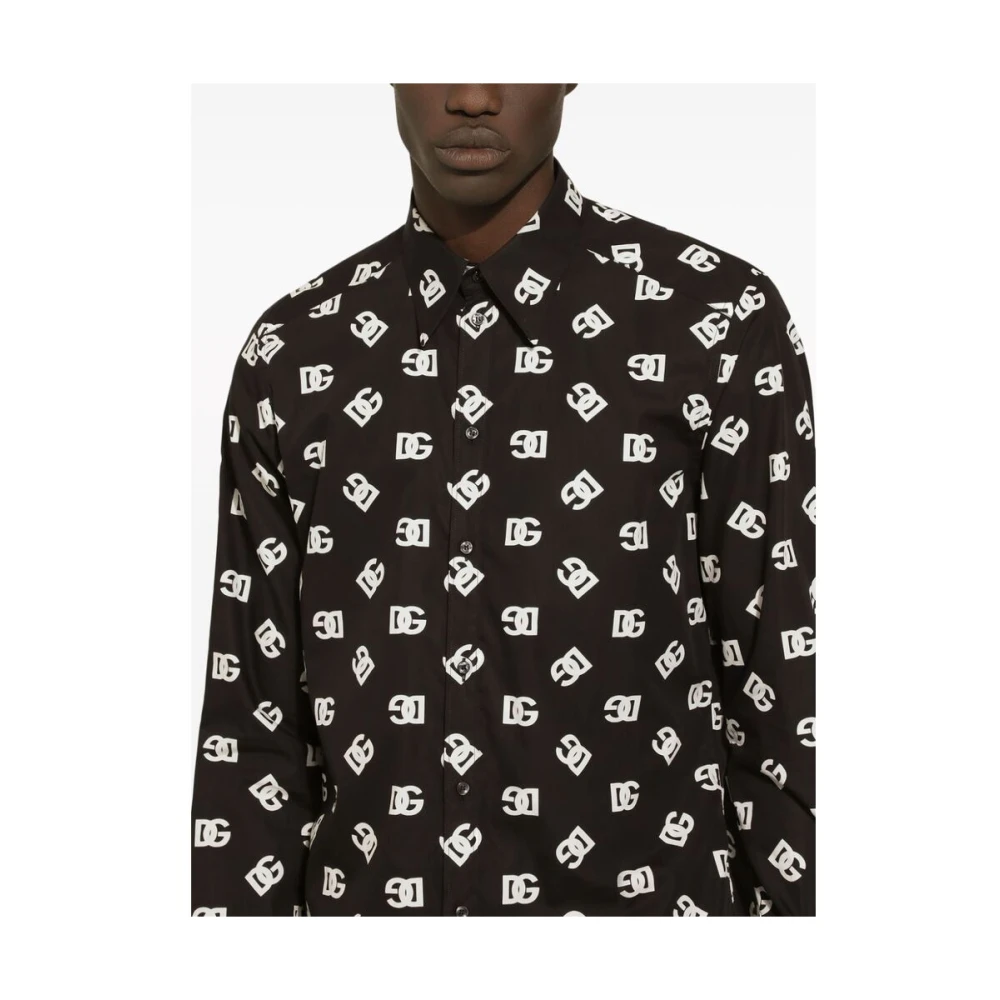 Dolce & Gabbana Katoenen Overhemd met Logo Print Black Heren
