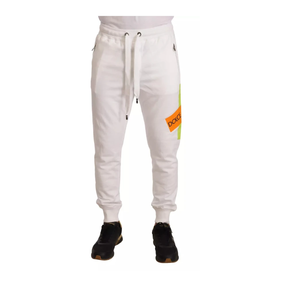 White Cotton Logo Patch Jogging Pants - Dolce & Gabbana - Modalova