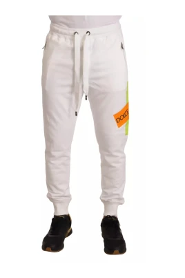 Vit Bomull Logo Patch Joggingbyxor