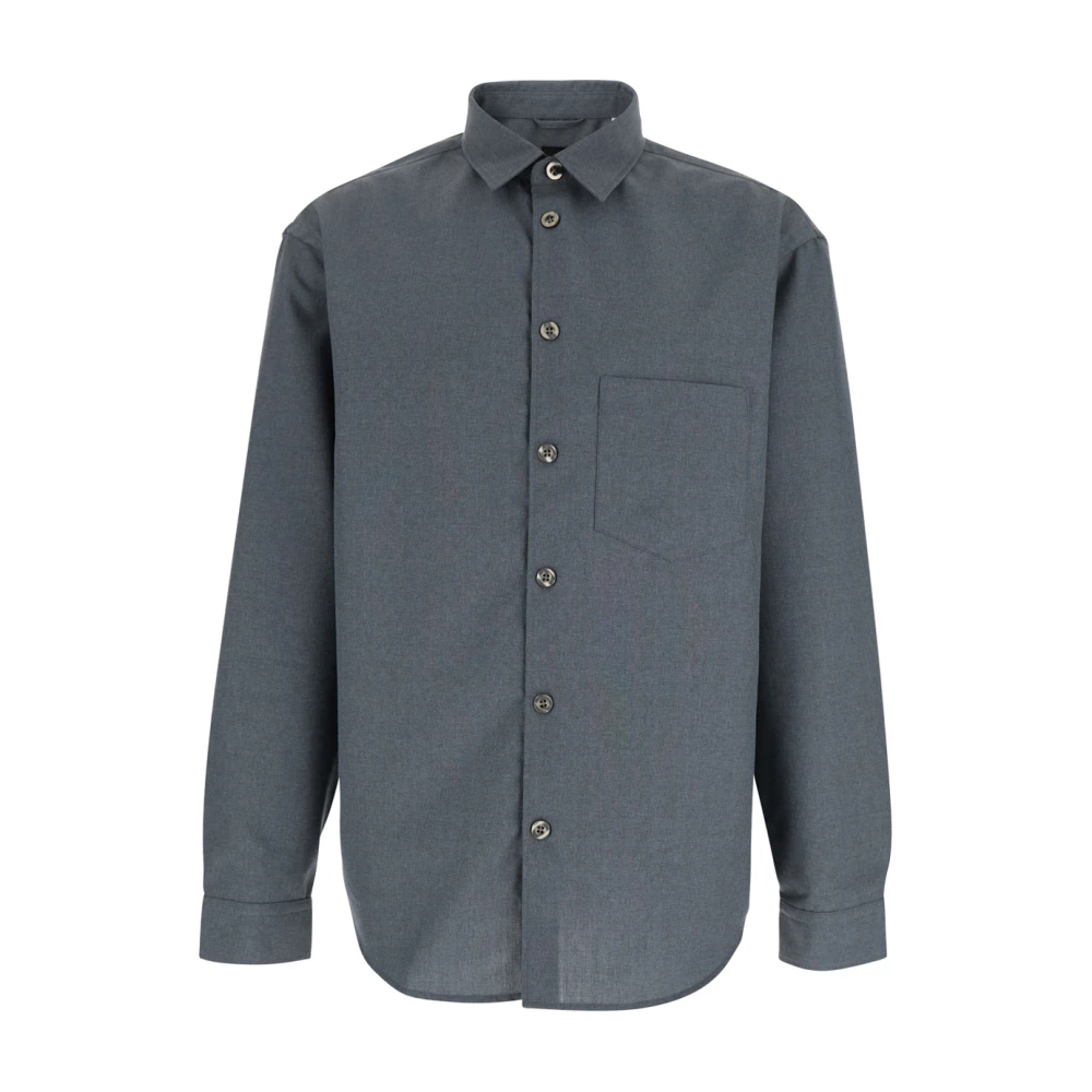 Plain Units Klassiek Grijs Wollen Overhemd Gray Heren