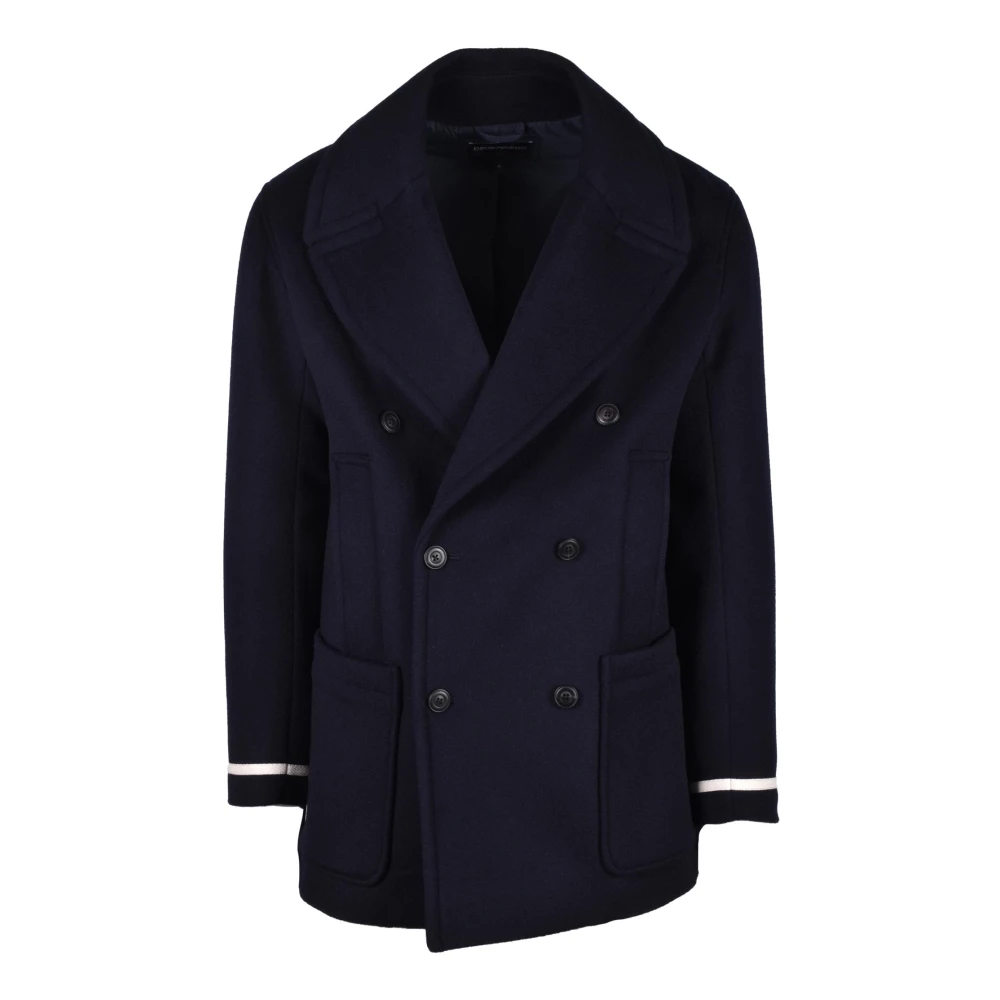 Emporio Armani Wollen Jas Blue Heren