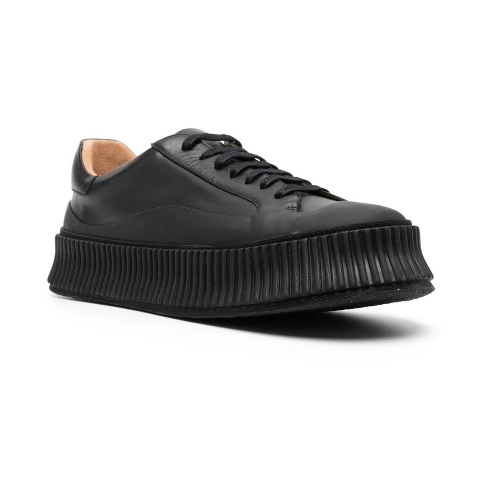 Jil Sander Zwarte Leren Platform Sneakers Black Heren