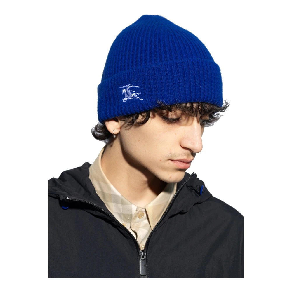 Burberry Kasjmier Beanie Hoed met Pegaso Borduurwerk Blue Heren