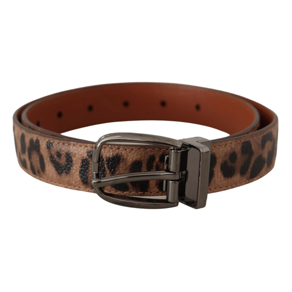 Dolce & Gabbana Brown Leopard Embossed Leather Buckle Belt - Unisex - Belts - One Size - Accessories