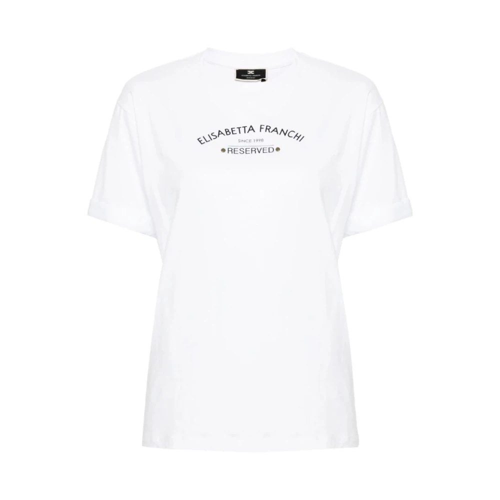 Elisabetta Franchi Witte Lichtgewicht Katoenen T-shirt met Opgerolde Mouwen White Dames