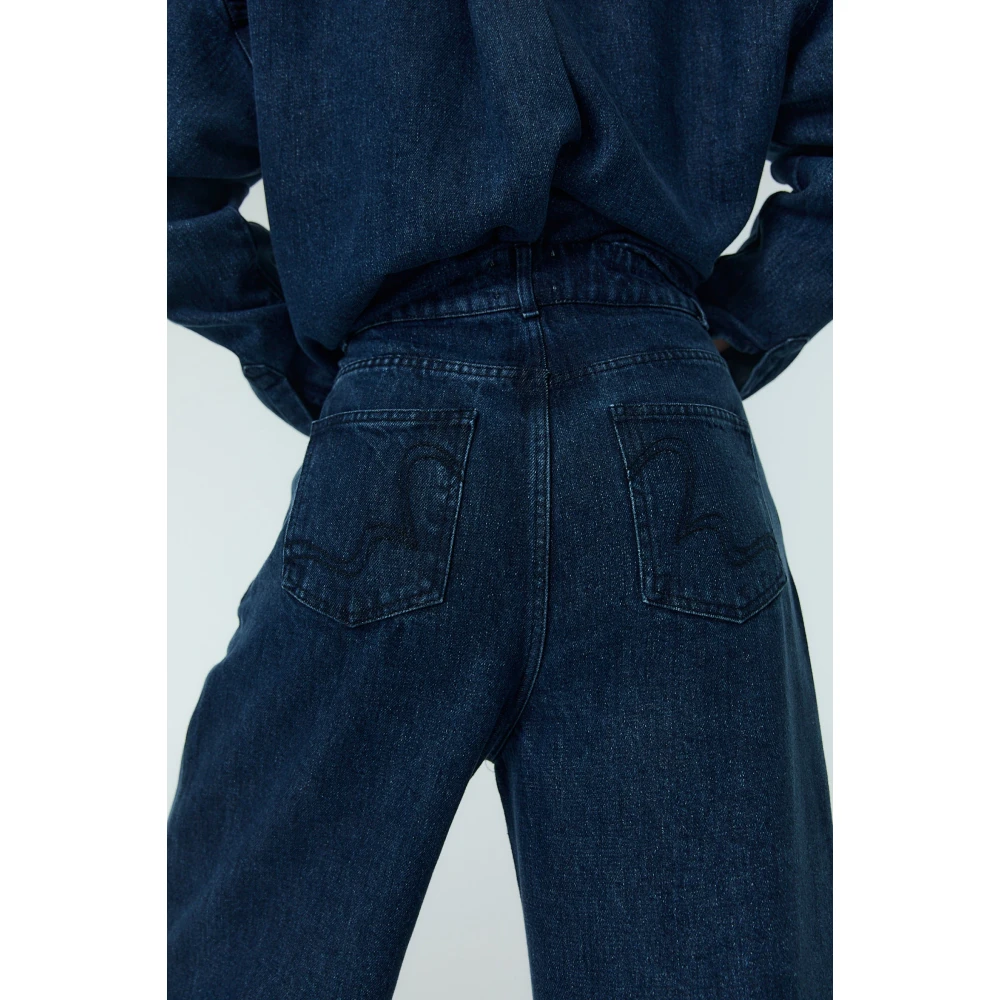 The New Society Lyocell Straight Fit Broek Blue Dames