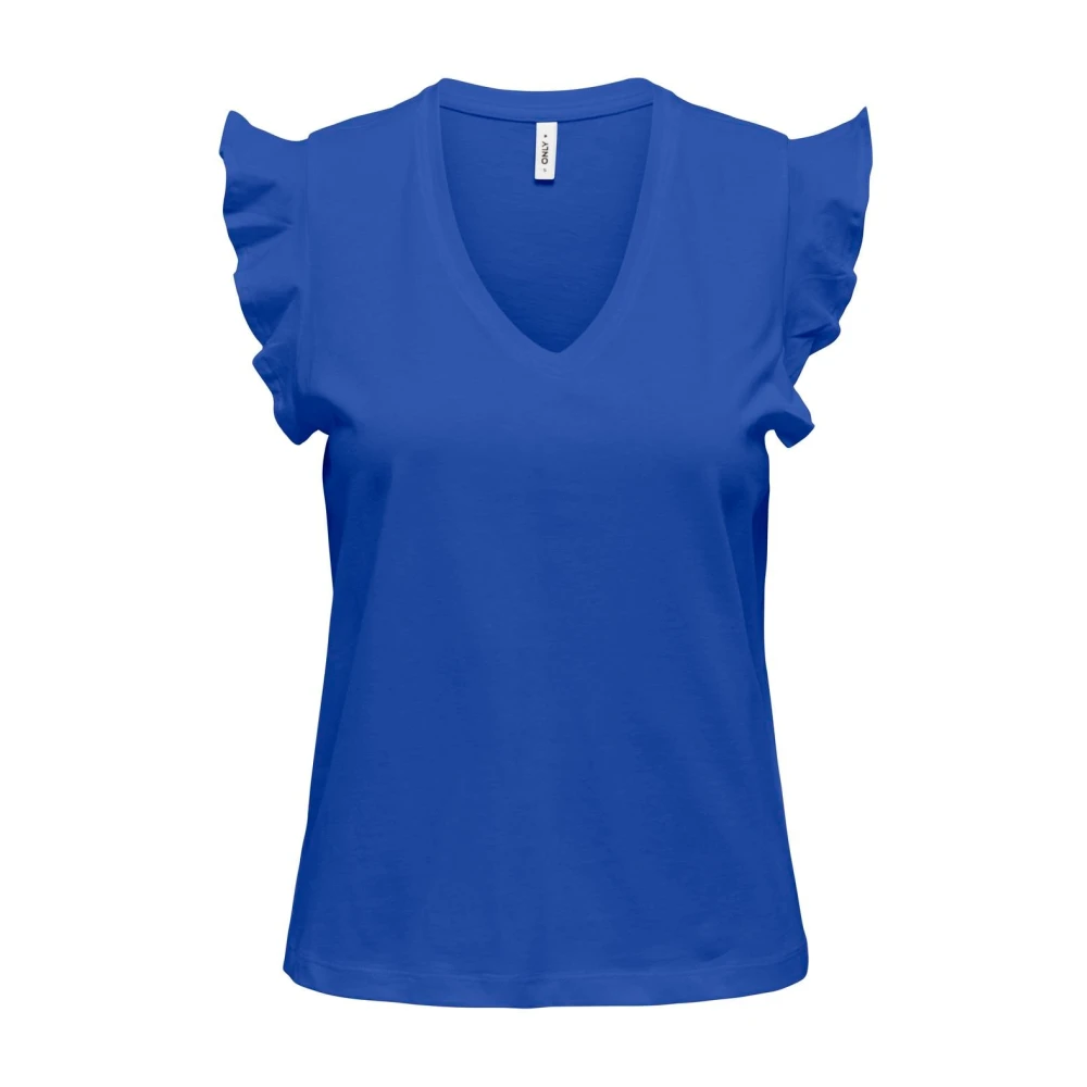 Only Frill V-Neck Korte Mouw T-shirt Blue Dames