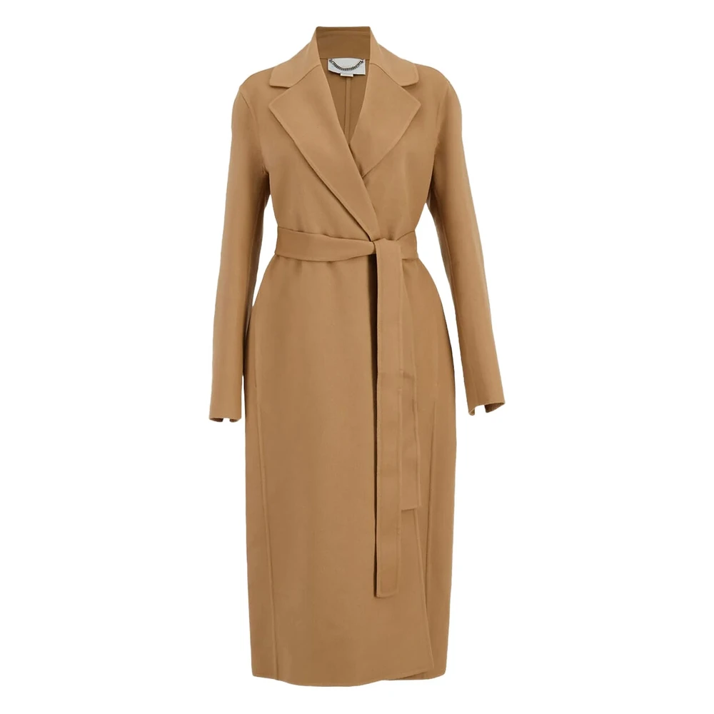 Stella Mccartney Brown Belted Coats, Female, M, Camel Wrap Coat With Self-Tie Belt