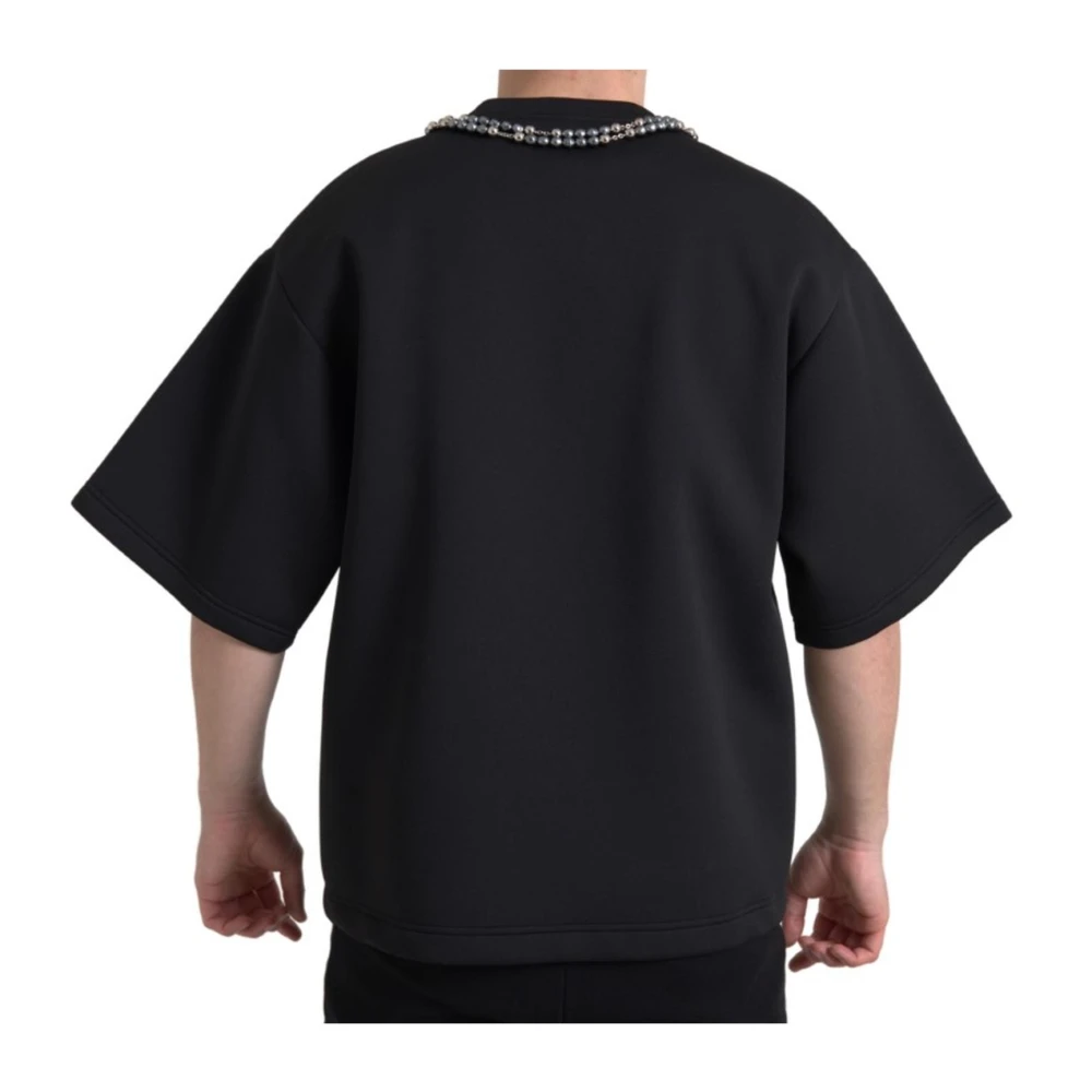 Dolce & Gabbana Zwarte Ketting Versierde T-shirt Black Heren