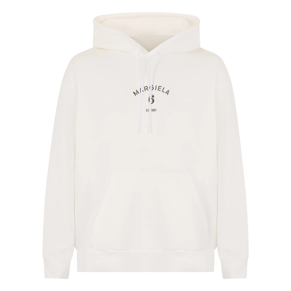 Mm6 Maison Margiela Men's White Hoodie With Printed Logo - Hoodies - Xl - Sweatshirts & Hoodies