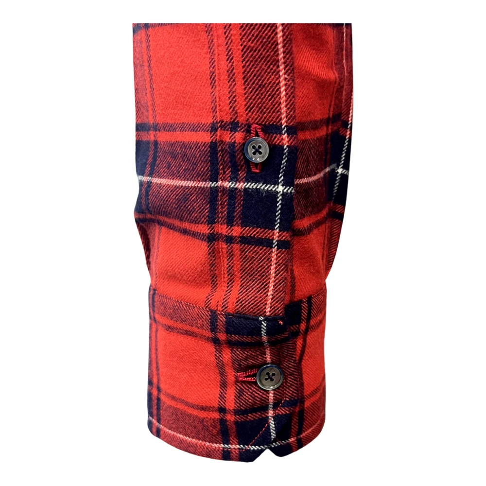 Salvatore Piccolo Napolitaans Flanellen Geruit Overhemd Rood Navy Red Heren