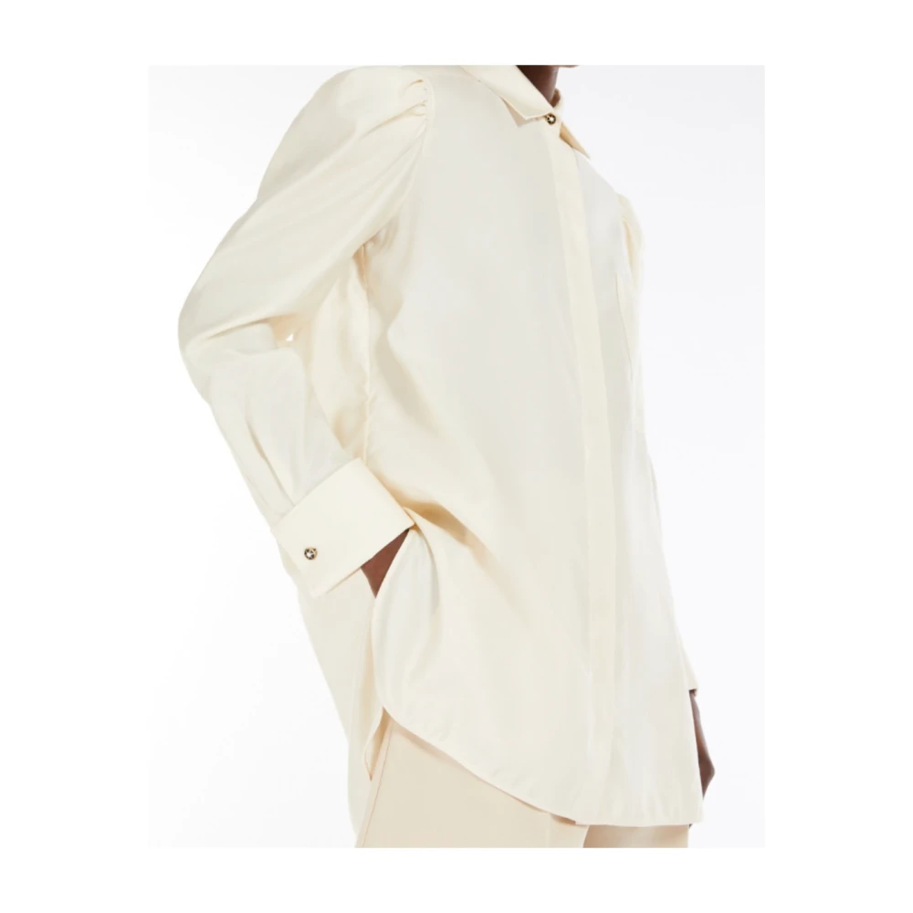 Max Mara Luxe Katoen Satijnen Overhemd Beige Dames