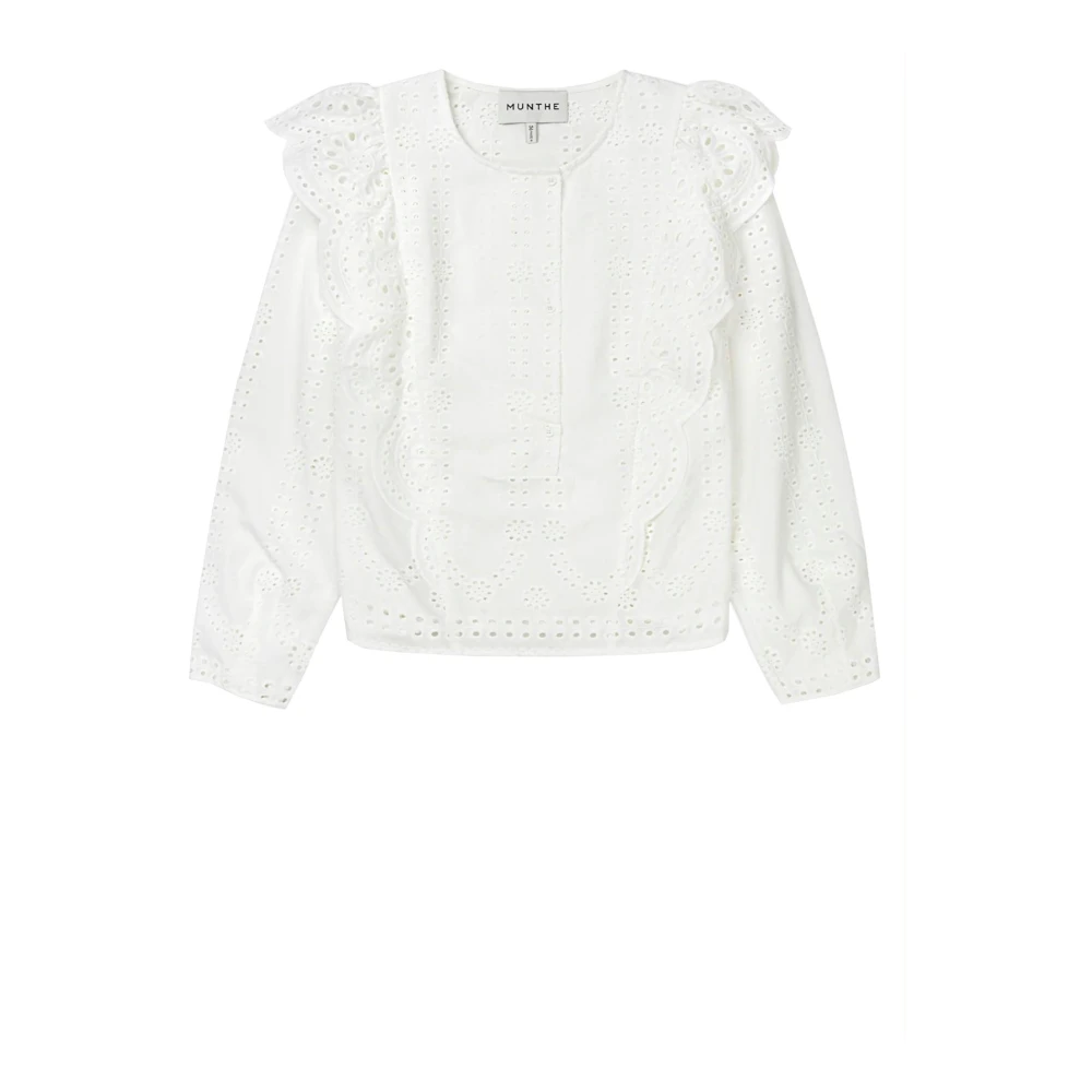 Munthe Ruche detail biologisch katoenen blouse top White Dames