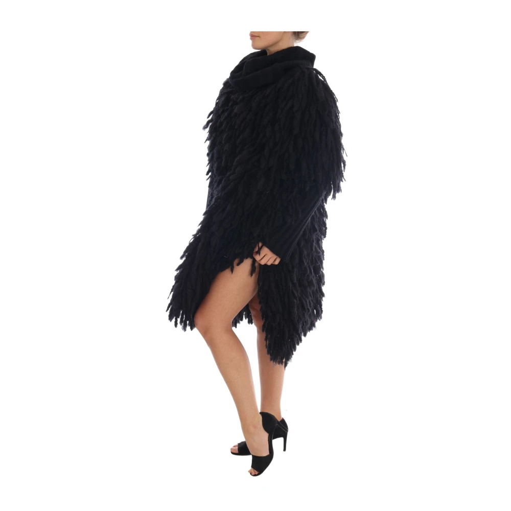 Dolce & Gabbana Luxe Zwarte Wol en Kasjmier Fringe Trui Black Dames