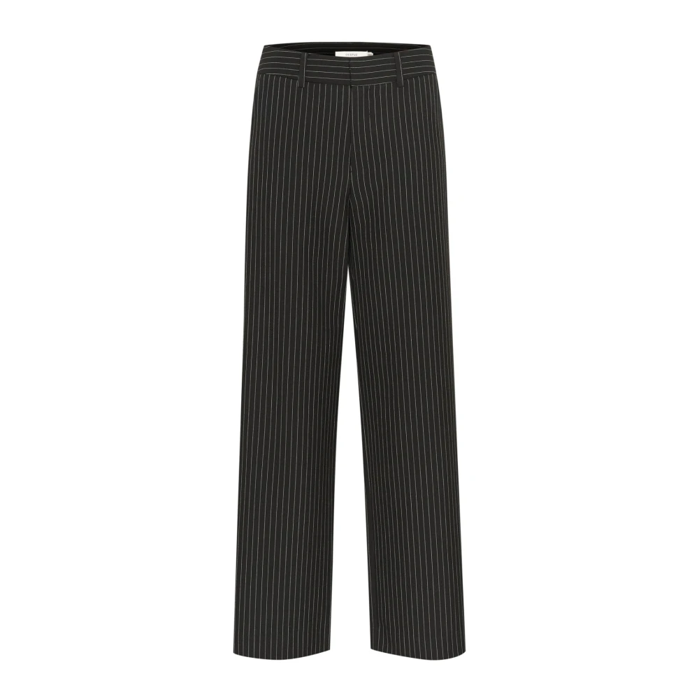 Gestuz Black Straight Trousers, Female, S, Pinstripe Straight-Leg Trousers