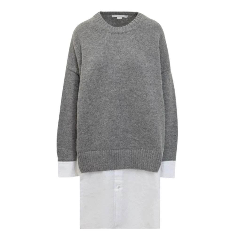 Stella Mccartney Gelaagde Merino Poplin Trui Knoopmanchet Gray Dames