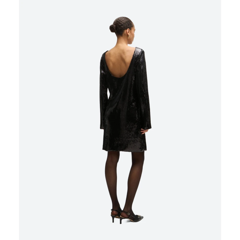 Hugo Boss Paillet Lange Mouw Jurk Black Dames